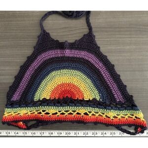 Forever 21 Crochet Rainbow Halter Top Boho‎ Festival Tie Back Multicolor S/M